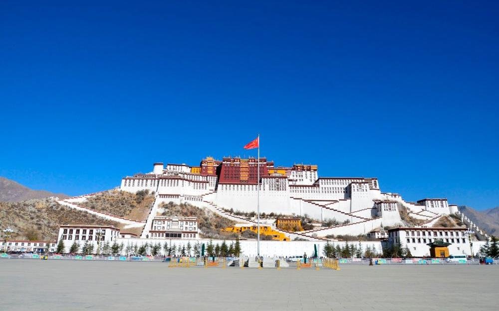 Potala Palace with blue sky background in Lhasa