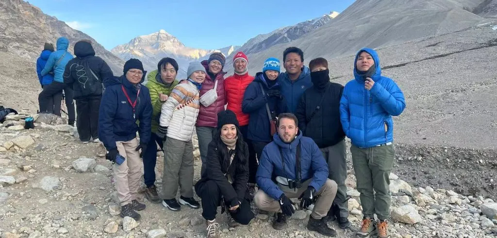 Tourists take photos at Mount Everest