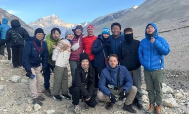 Tourists take photos at Mount Everest