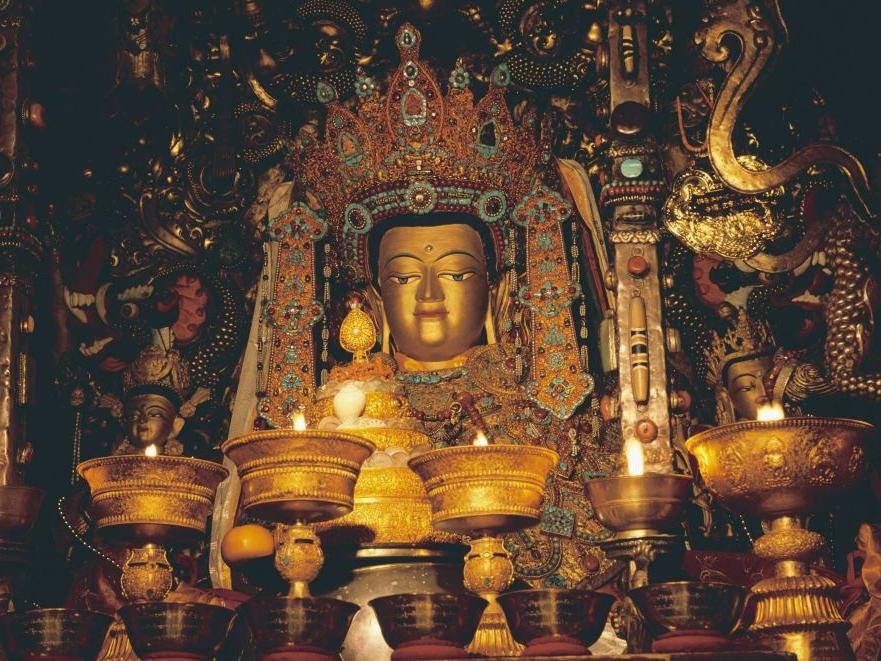 Golden Buddha statue inside Jokhang Temple, Lhasa