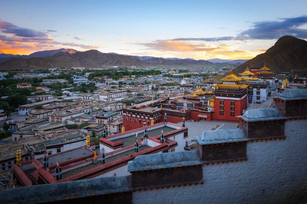 Tashi Lhunpo Monastery overlooking Lhasa cityscape