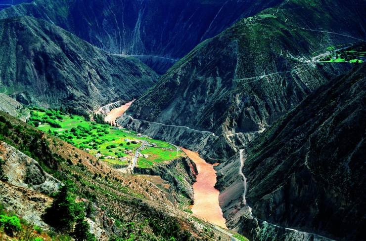 Lancang River flowing through steep mountain gorge